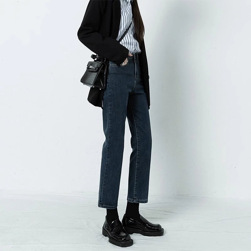 小个子直筒牛仔裤女大码秋冬2025新款高腰宽松显瘦九分烟管直筒裤