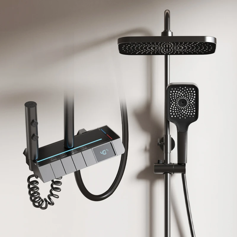 JMDTDW淋浴花洒套装恒温数显冷热款枪灰时尚奶白色增压蓬头淋雨