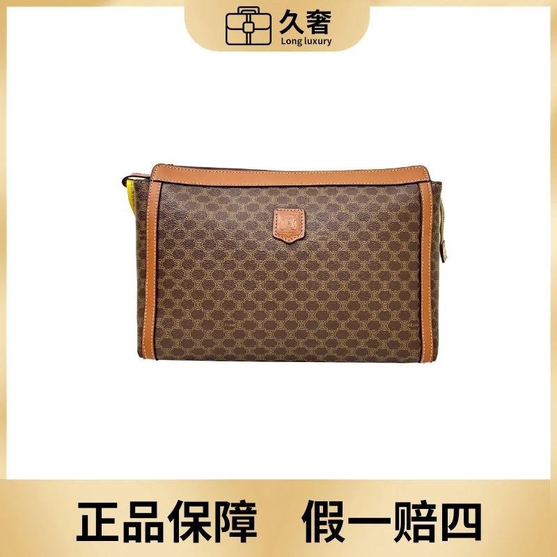 95新 Celine/思琳 经典复古洗漱手拿包信封包时尚啡色中古