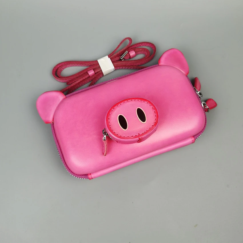 LOLYNOYI/萝莉诺伊牛皮手工小猪迷你女士学生斜挎包手机包