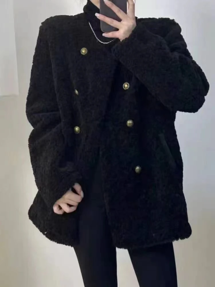 冬季新款轻奢气质加厚宽松显瘦韩版短外套女仿皮毛一体百搭显瘦