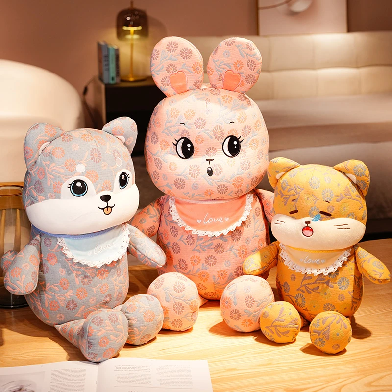 可爱碎花布娃娃毛绒玩具儿童女孩睡觉安抚玩偶陪睡猫咪狗狗小抱枕