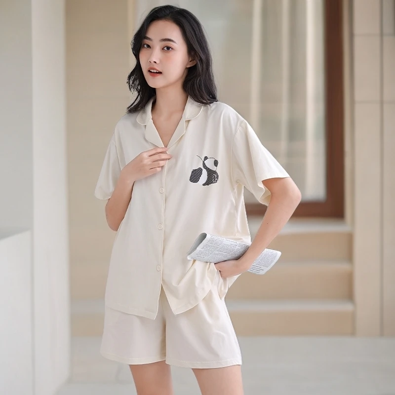 新款夏季女纯棉睡衣夏天短袖短裤全棉薄款家居服套装