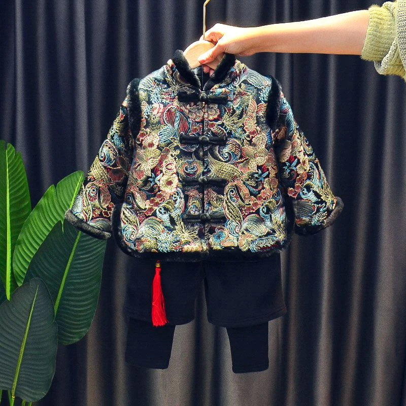 男童唐装中国风冬装加绒加厚中小儿童拜年服宝宝冬季周岁汉服洋yy