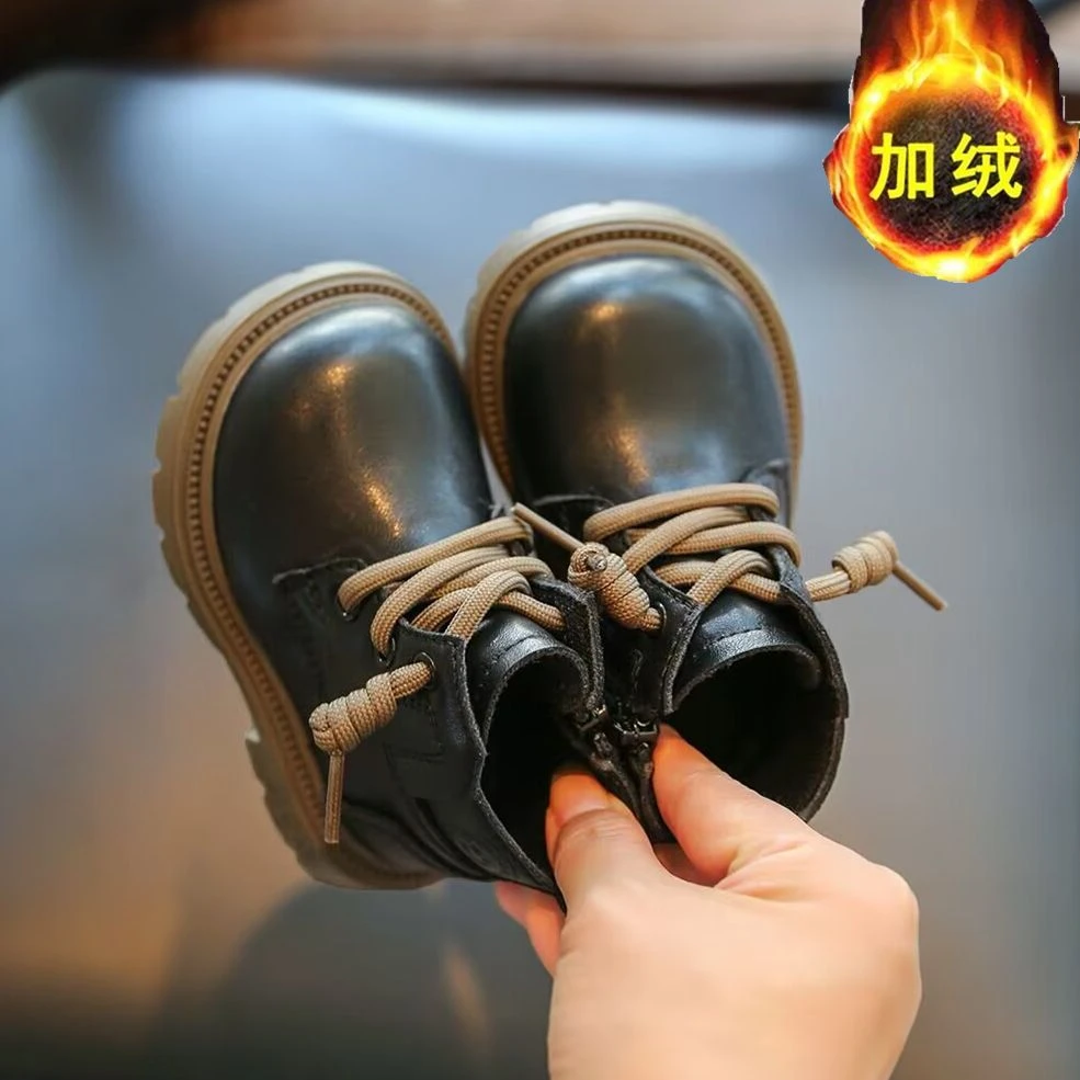 宝宝马丁靴秋冬棉鞋百搭男童靴子洋气女童鞋子小童英伦风儿童棉鞋