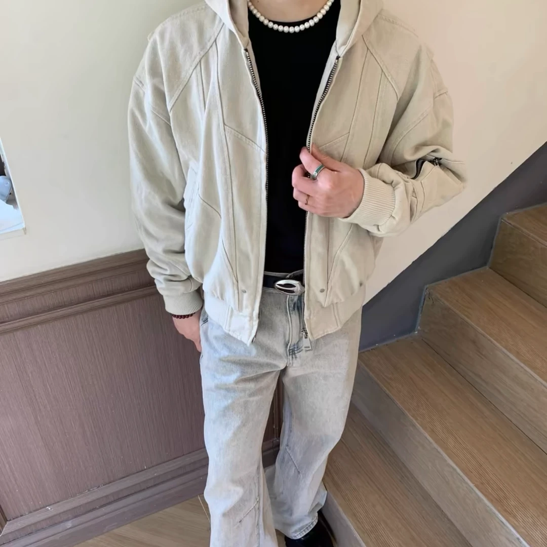 cleanfit座山雕外套男秋季重磅帆布水洗宽松百搭休闲连帽夹克衫