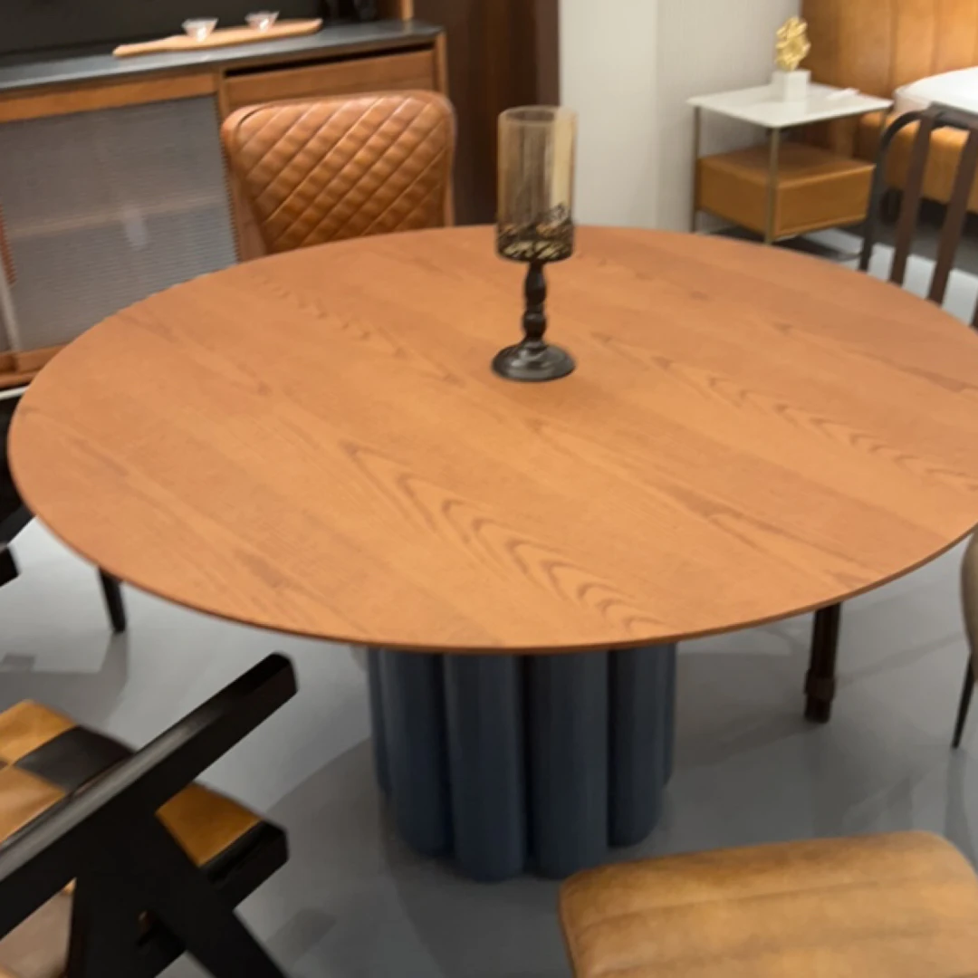 中古风实木餐桌轻奢家用方圆意式饭桌圆形餐厅北欧简约极简酒店