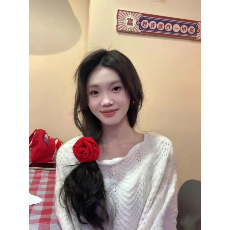 赠人玫瑰法式复古布艺立体花朵大肠发圈 小众设计高级感头绳发饰