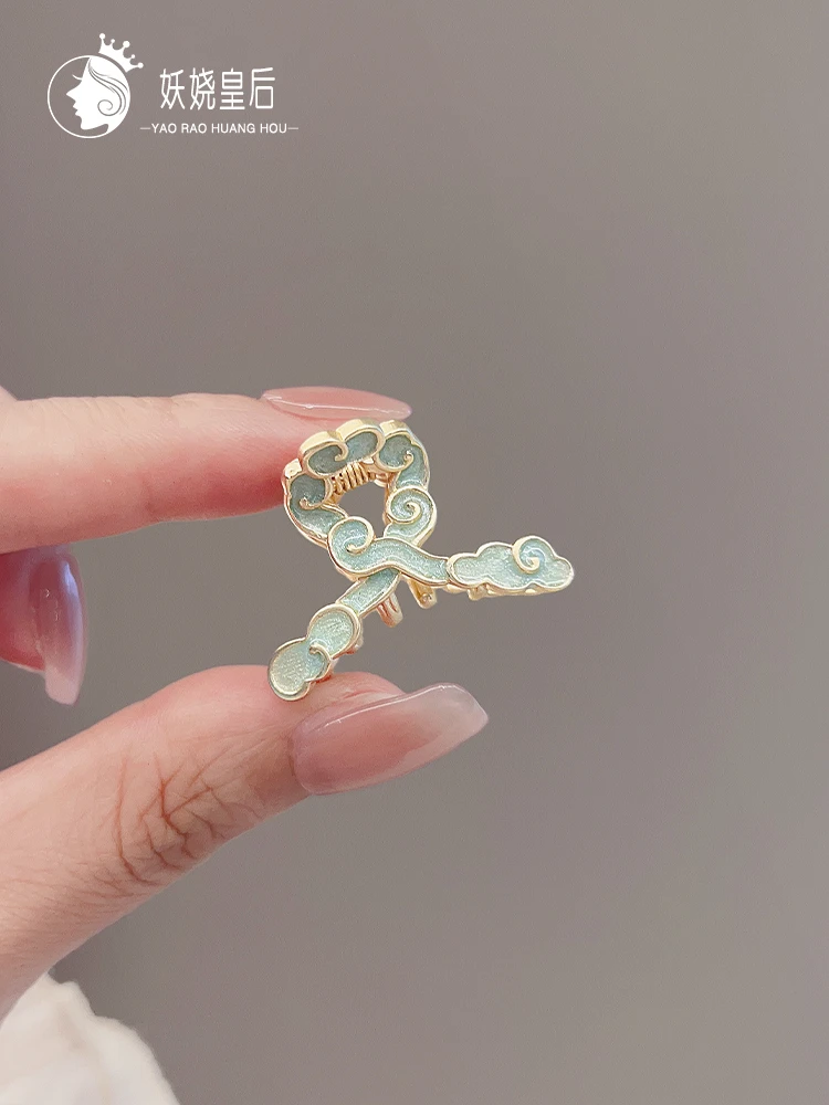 古风蓝色祥云小抓夹新中式边夹女发饰夹子旗袍鲨鱼夹刘海夹顶夹