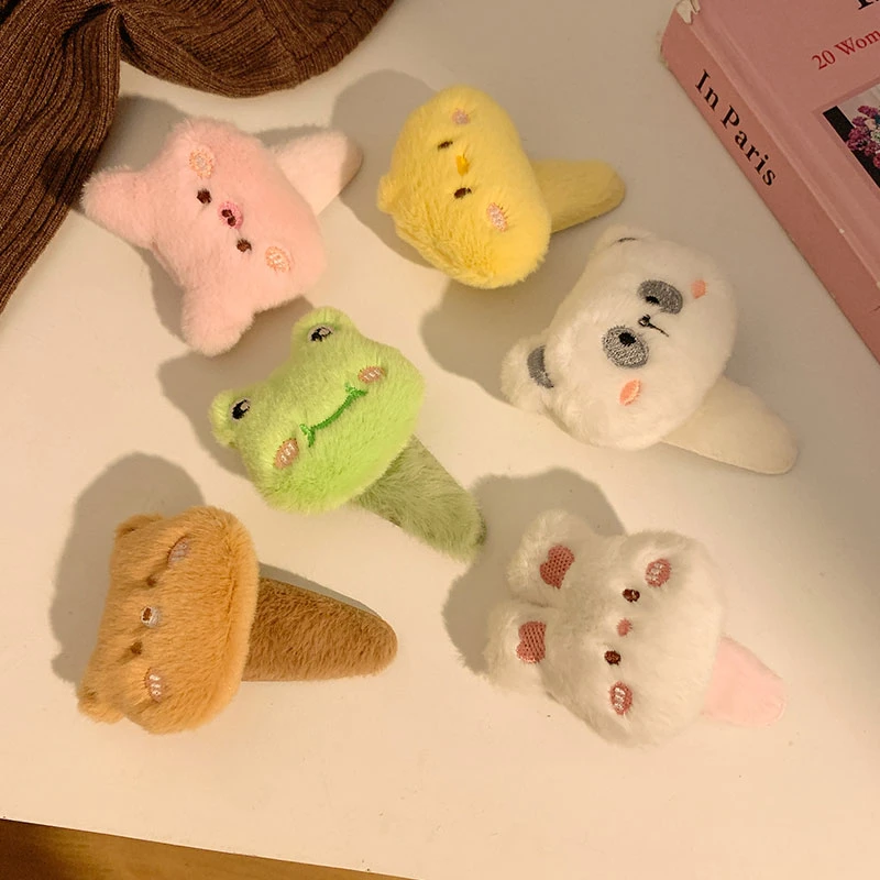 可爱卡通毛绒兔子小熊发夹女刘海侧边发卡BB夹子儿童发饰头饰新款