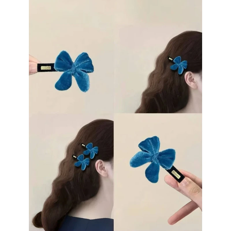 JOJO东大门时尚少女发饰秋冬甜美可爱小巧丝绒蝴蝶结发夹对装新年