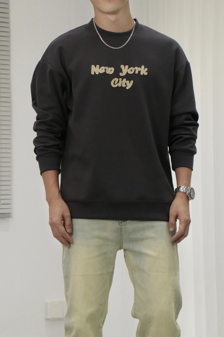 秋季newyork英文刺绣卫衣男320G百搭休闲情侣款韩版圆领长袖卫衣