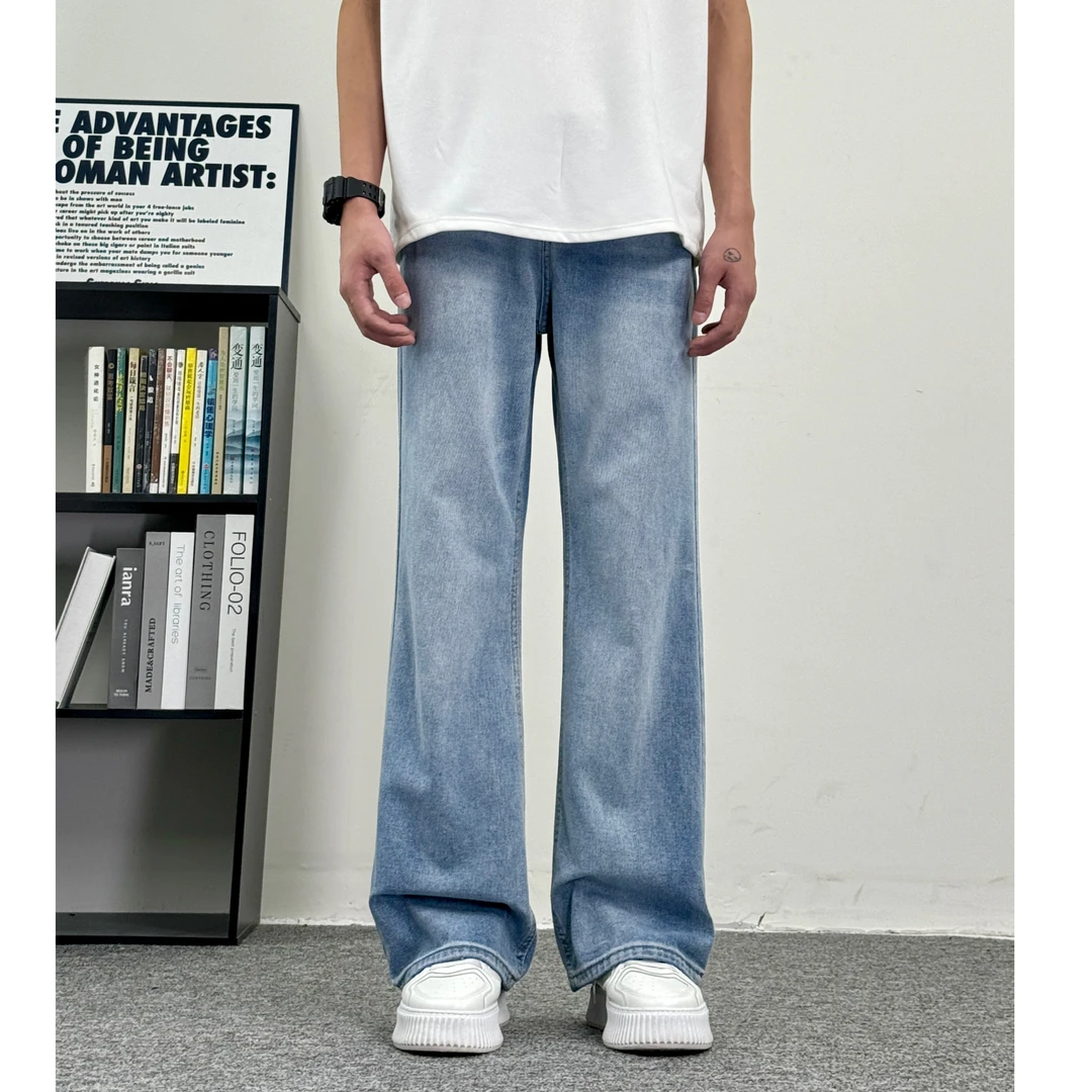 冰川蓝牛高街水洗垂感显高显瘦牛仔裤宽松直筒百搭休闲裤微喇D06