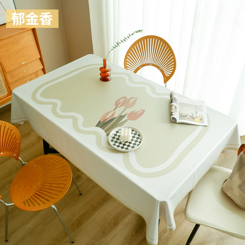 郁金香小清新植物卡通轻奢桌布防水防油防烫免洗餐桌布台布茶几垫