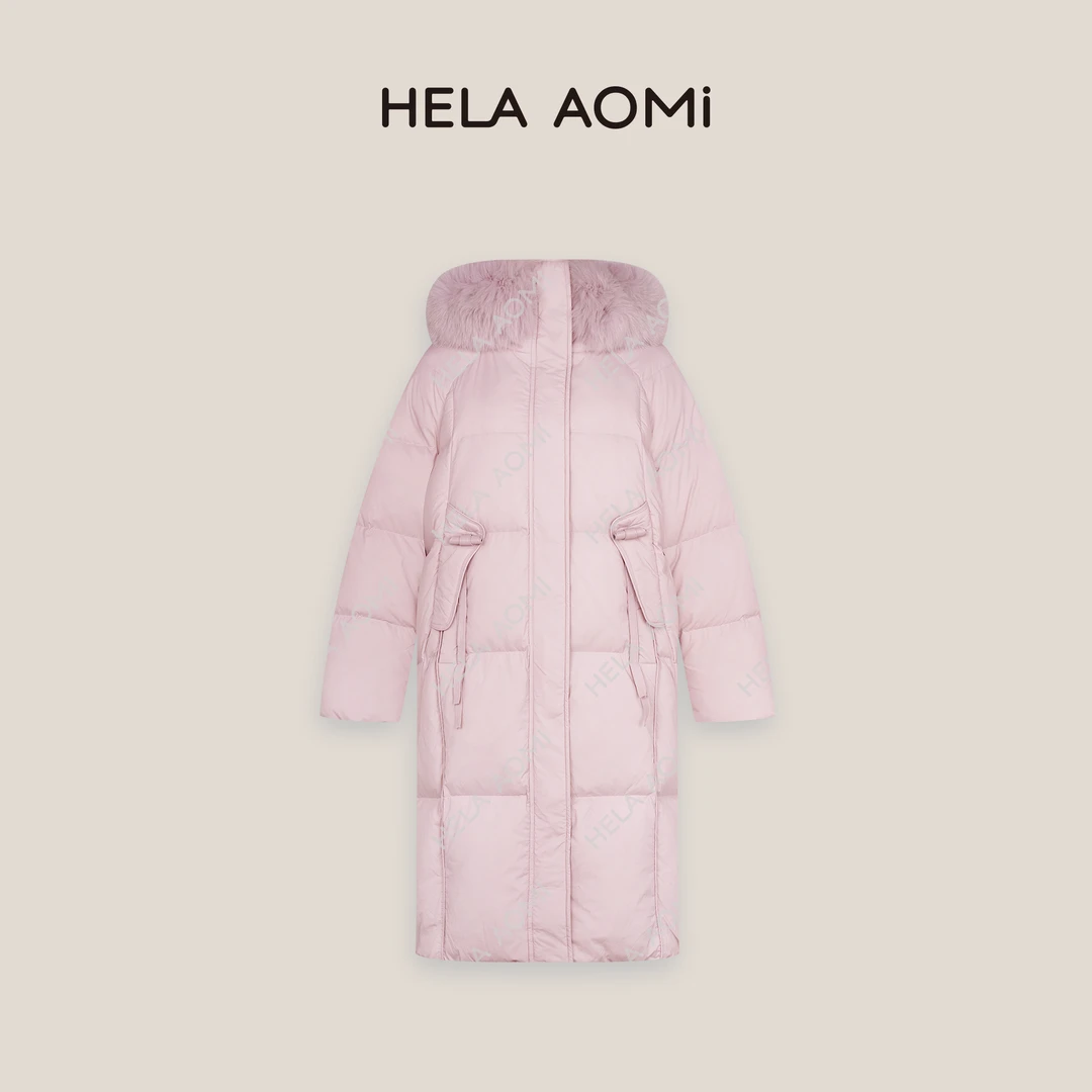 HELAAOMI “雪地小狐狸”大毛领长款加厚保暖羽绒服外套CY4DM73609