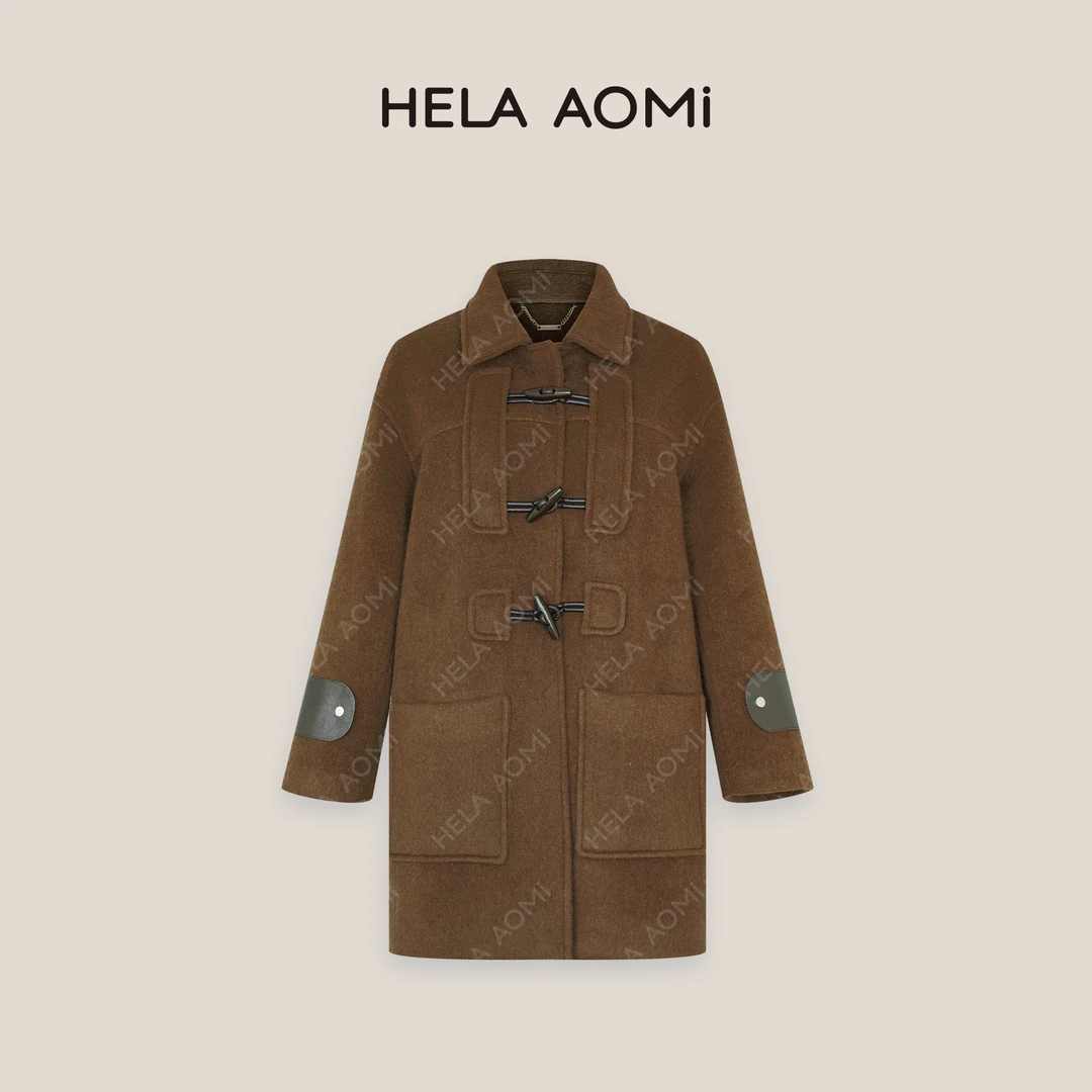 HELA AOMI “松林牛角”复古牛角扣翻领宽松保暖毛呢大衣CY4DQ00202
