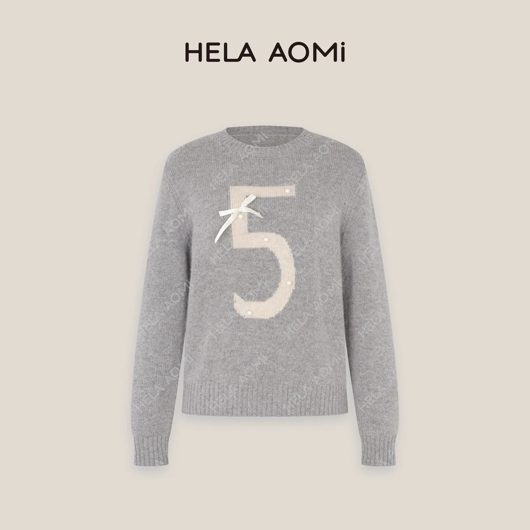 HELA AOMI “香香5号”软糯数字5圆领长袖针织衫套头毛衣CY4DM31563