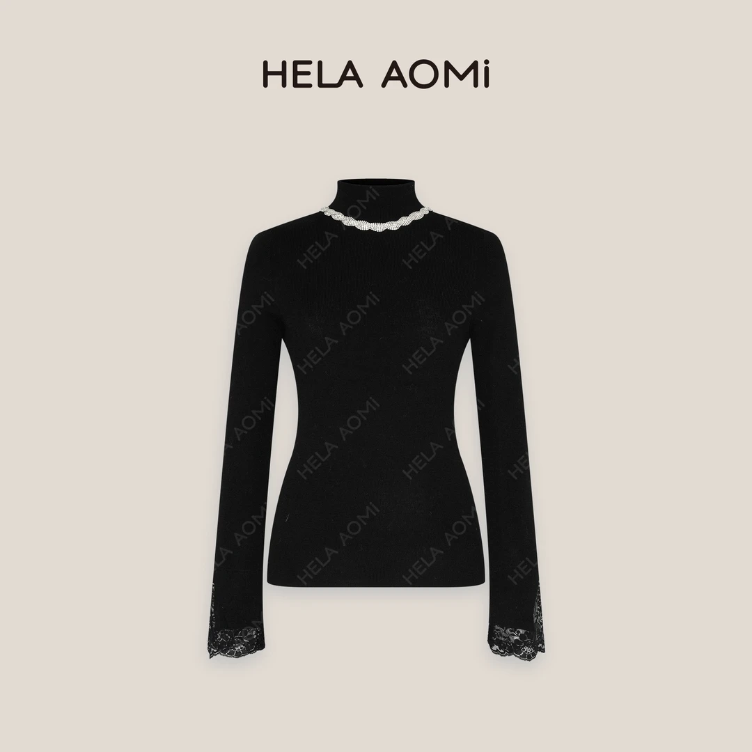 HELA AOMI “千金打底”百搭显瘦气质蕾丝拼接针织衫上衣CY4DM31528
