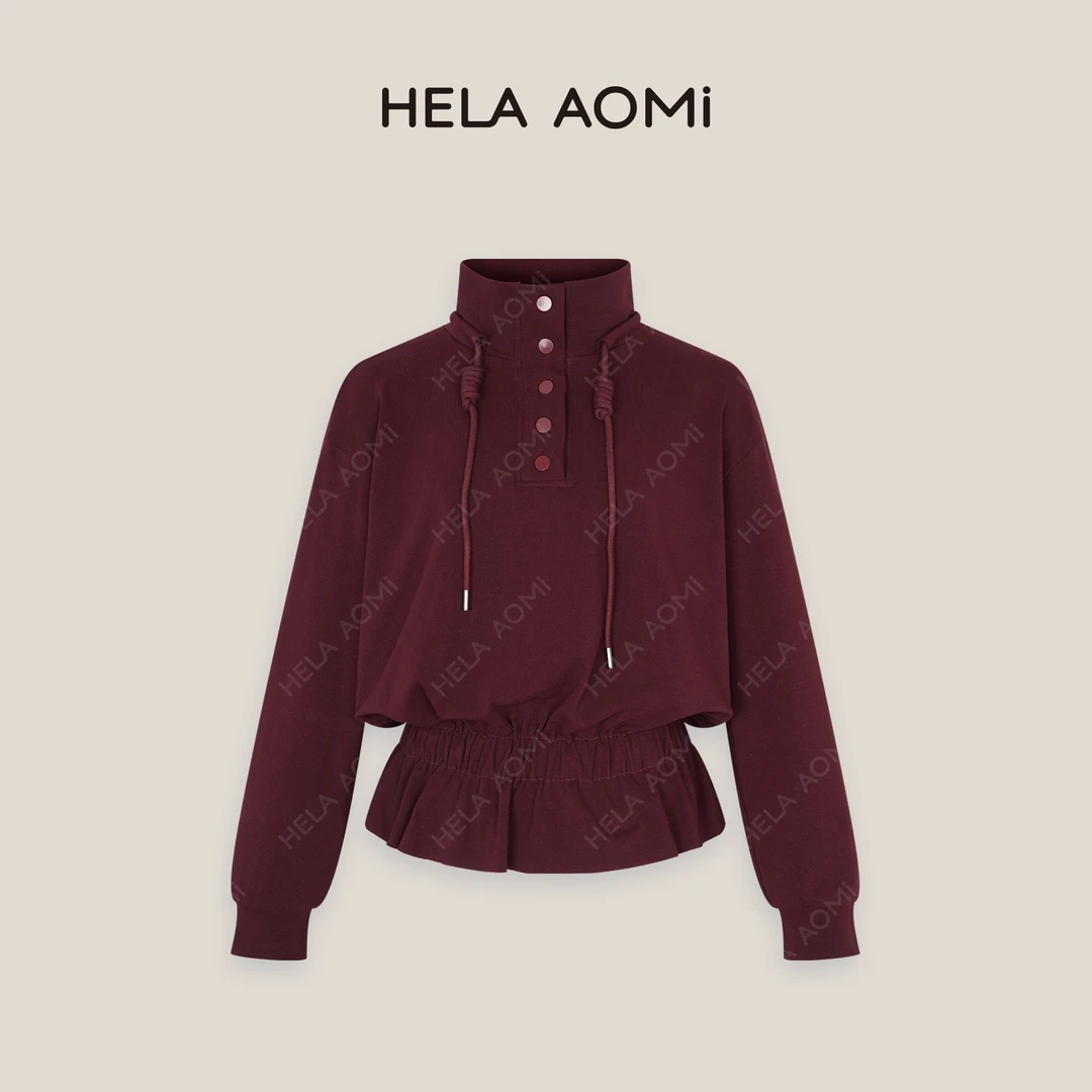 HELA AOMI “裙摆卫衣”时尚立领套头半开衫抽绳收腰卫衣CY4CX40003