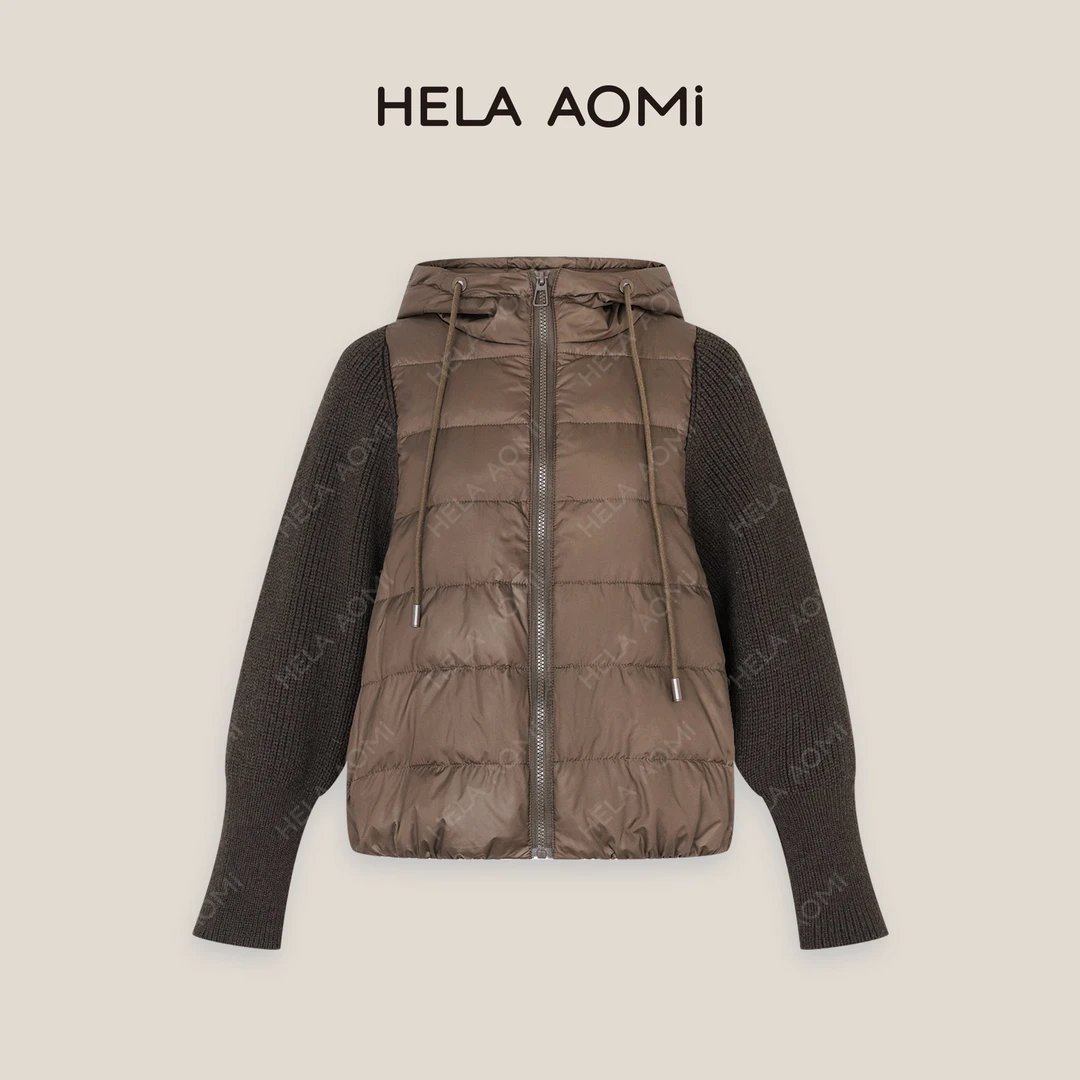 HELA AOMI “针织拿铁”轻薄针织毛衣袖拼接羽绒服假两件CY4DX01064