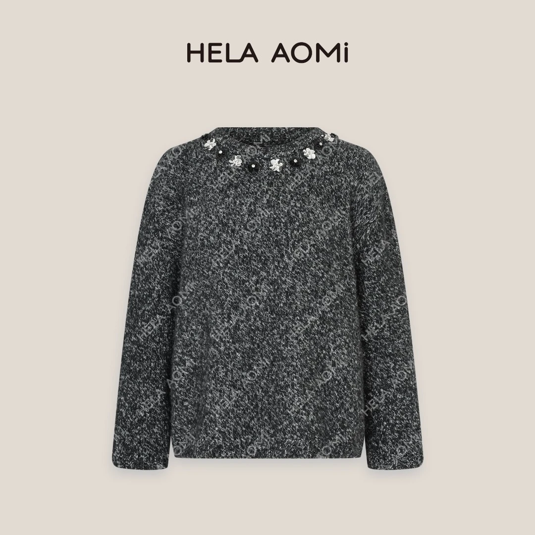 HELA AOMI “极光之夜”慵懒风套头宽松花纱针织毛衣上衣CY4CC30415