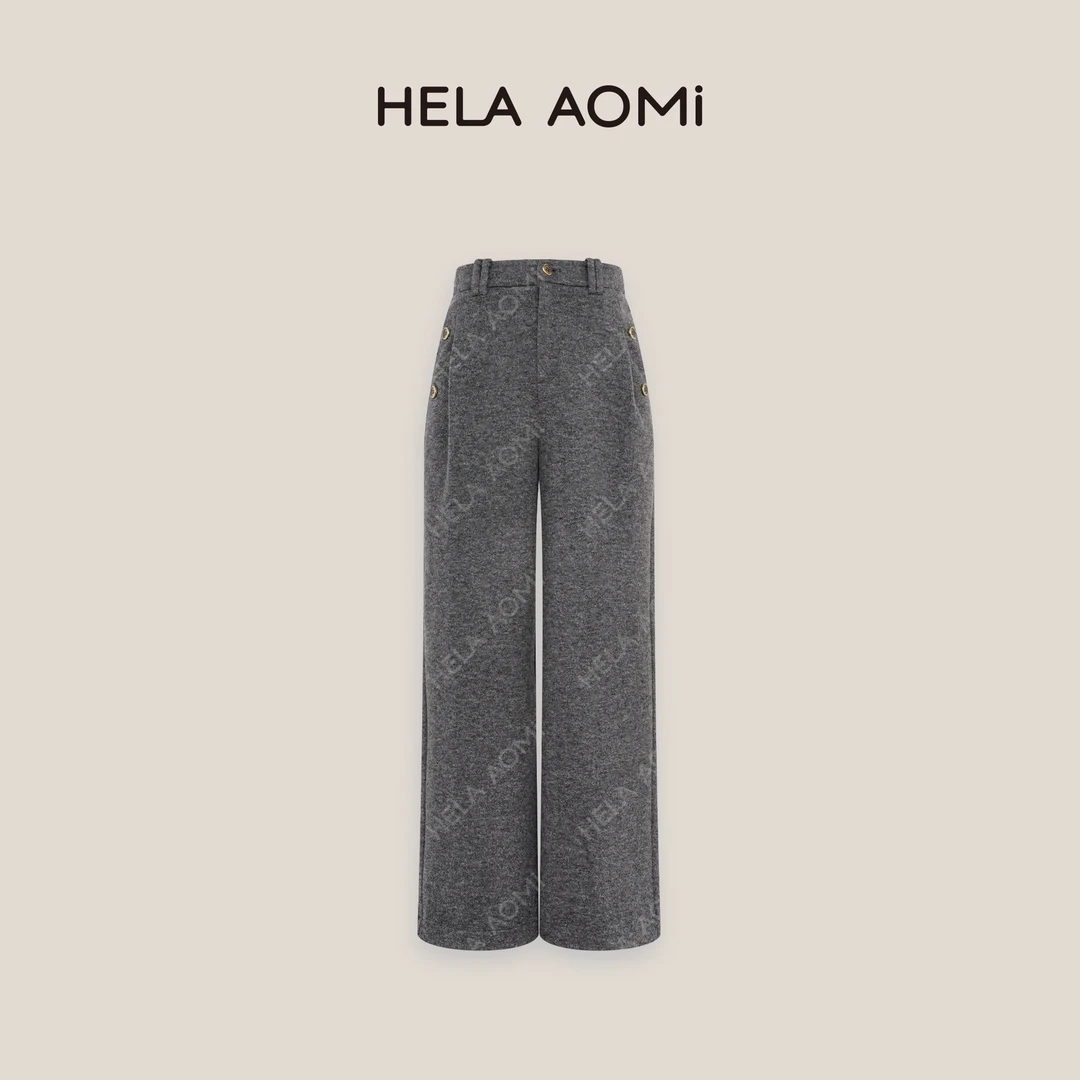 HELAAOMI “寒冬裤”宽松显瘦垂感加厚休闲西装阔腿裤CY4DM61521