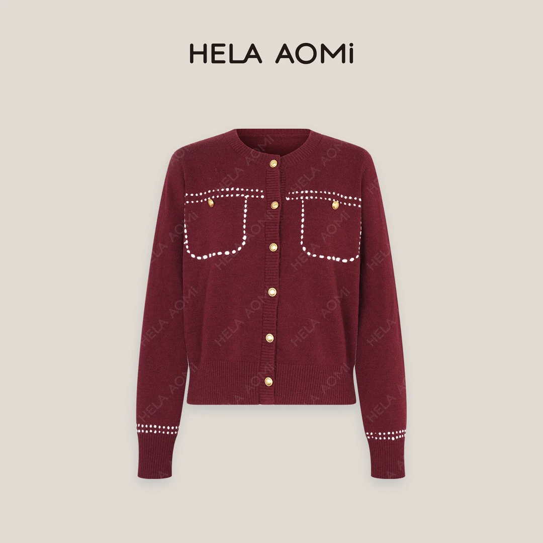HELA AOMI “明线口袋”小香风明线时尚气质减龄针织开衫CY4DX31056