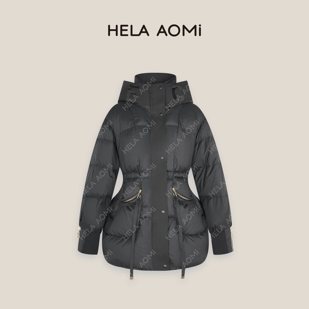 HELAAOMI “奢品收腰”简约连帽中长款加厚保暖羽绒服CY4DM01588