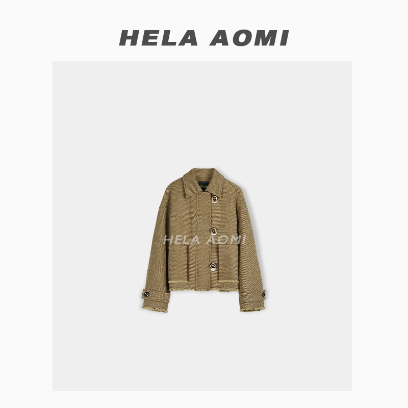 HELA AOMI“英式穿搭”针织短款秋冬休闲格纹毛呢外套CY3DD08023