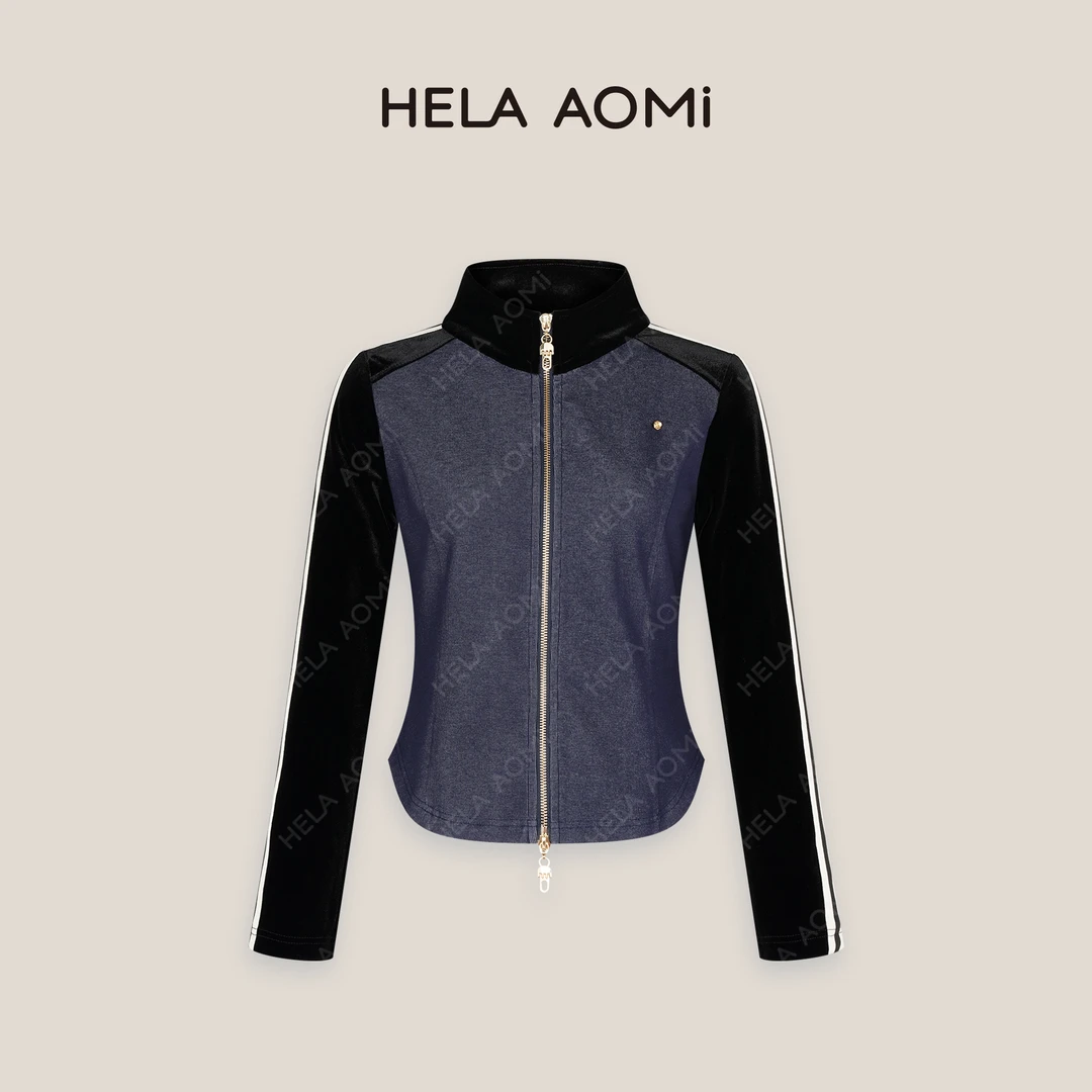 HELA AOMI“丝绒拼接”女士运动风长袖修身上衣短外套CY4CX19006