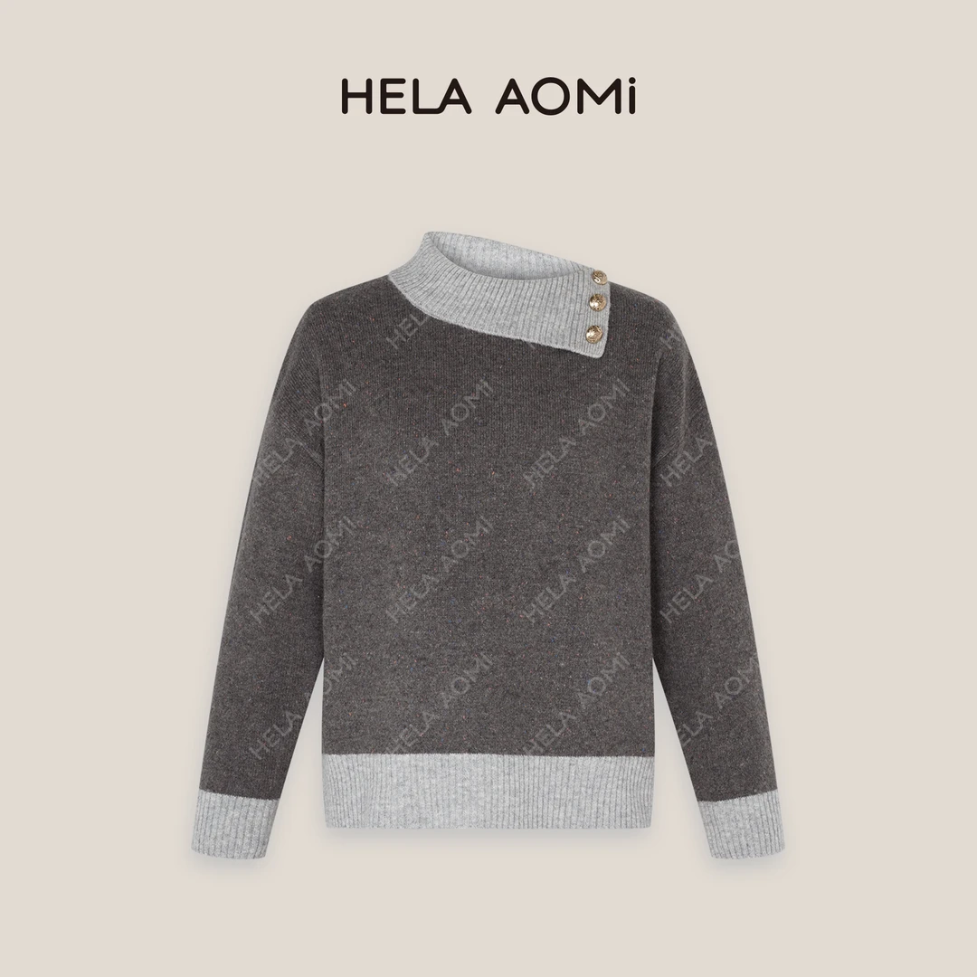 HELA AOMI “静奢毛衣”设计感金属扣斜边翻领针织毛衣CY4CM33504