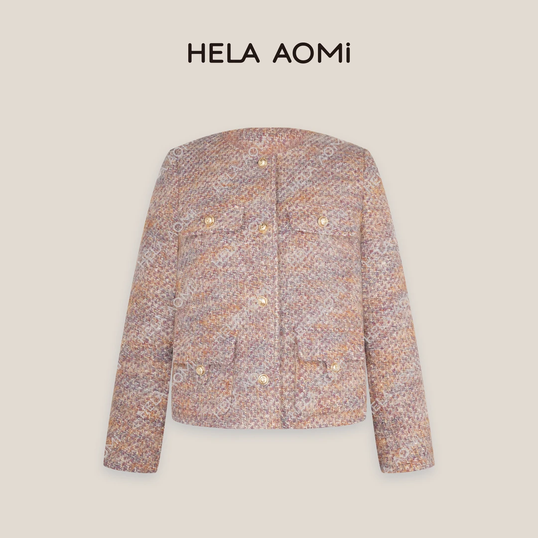 HELAAOMI “沁粉佳人”高级感粗花呢上衣香风羽绒服外套CY4DC01457