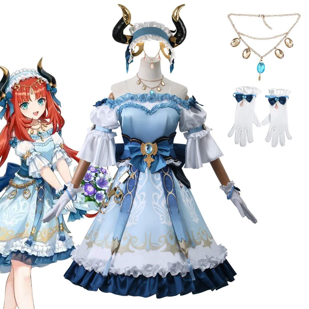 原神cos服妮露日服联动新款游戏动漫服装连衣裙全套蓝色萝莉c服