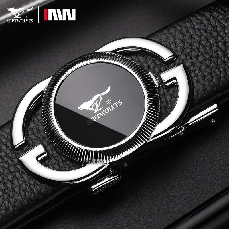 七匹狼皮带男真皮自动扣头层软牛皮荔枝纹年轻潮裤带男士腰带正品