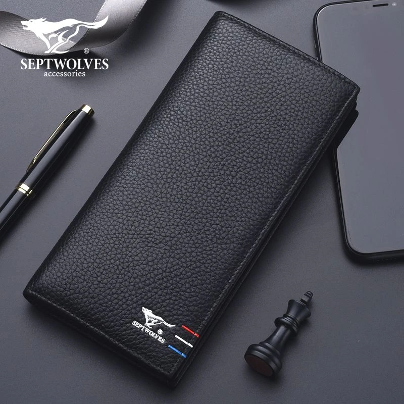 七匹狼真皮钱包男士长款多功能新款正品高档男款钱夹头层牛皮卡包