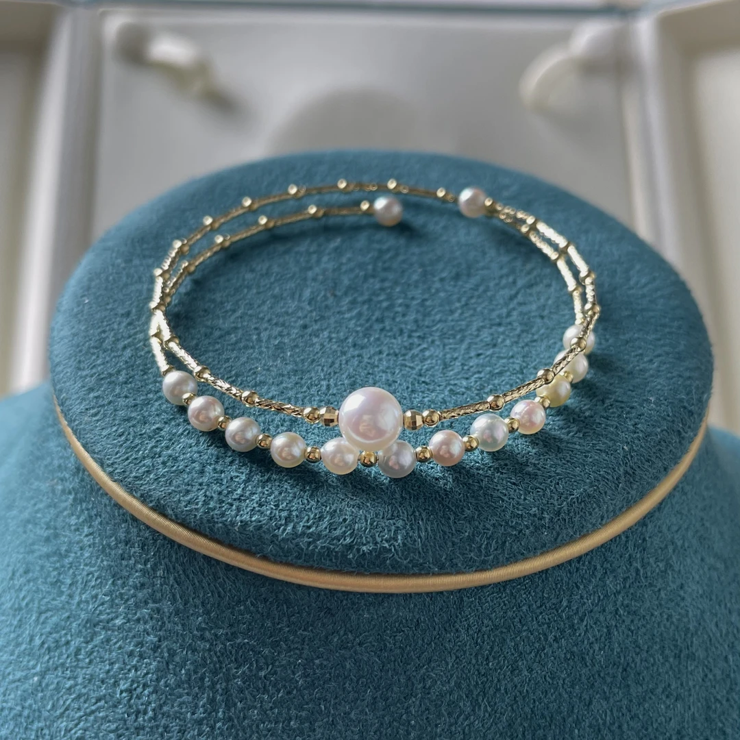 【加加专属】【akoya】18K金日本海水AKOYA糖果色复古气质手镯4-8mm