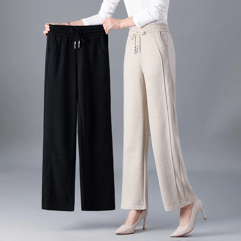 洋气妈妈裤子春秋新款秋冬季外穿高腰休闲阔腿裤宽松中老年人女装