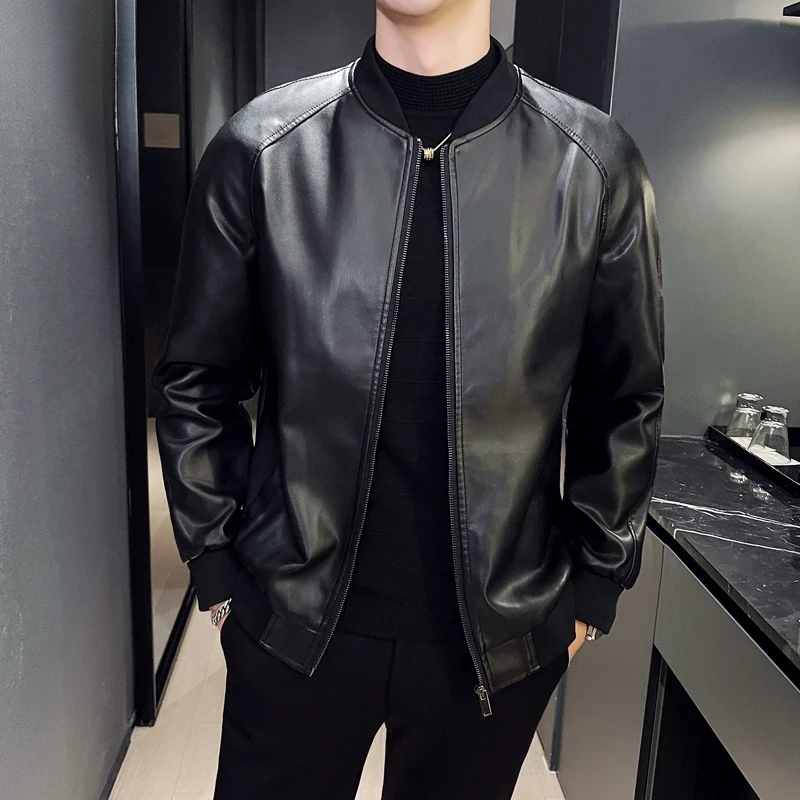 今年年高品质秋季新款男士休闲皮衣潮流皮夹克棒球服高档皮衣外套