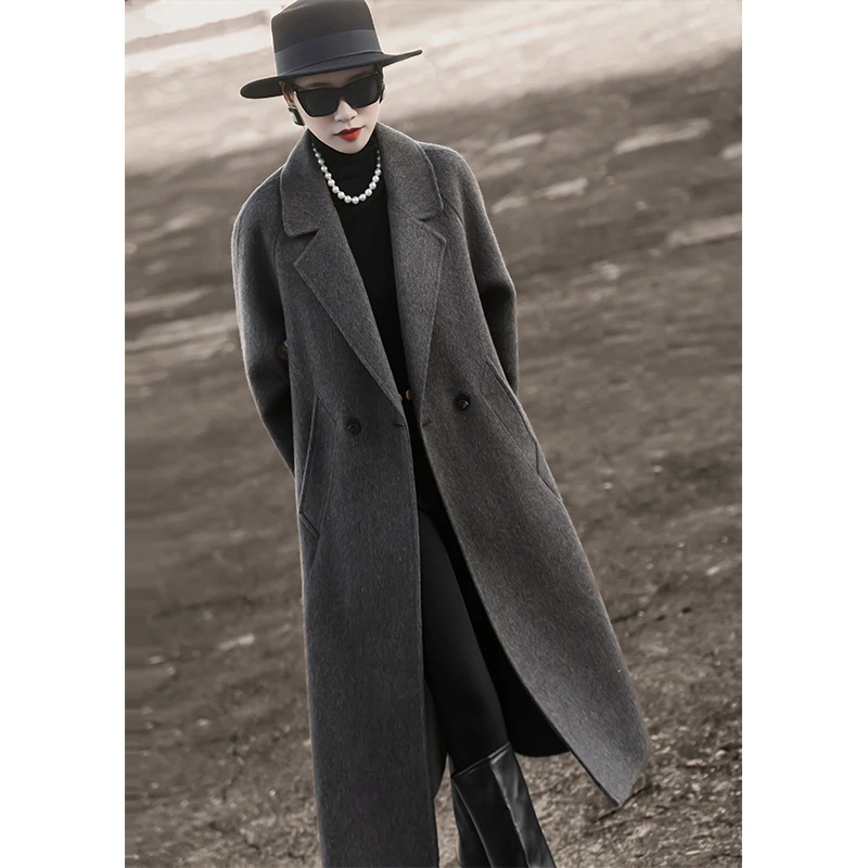 兰瑟儿2024冬季新款气质复古收腰绑带绵羊毛呢子大衣M4WE0282