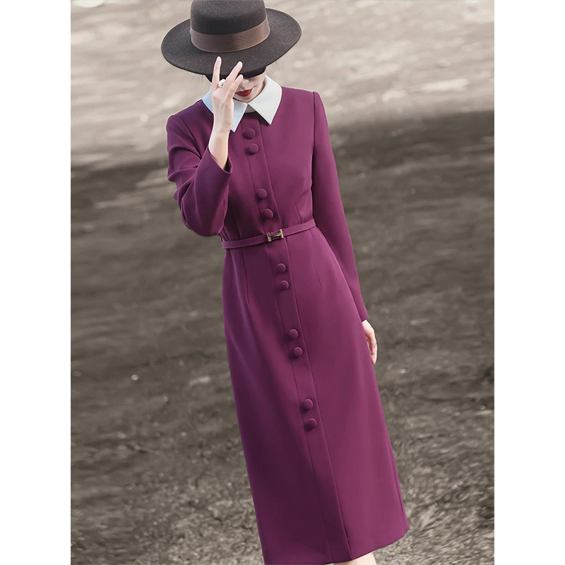 MEXCOCO/兰瑟儿秋季新款显瘦收腰修身气质女装连衣裙女104QL9291