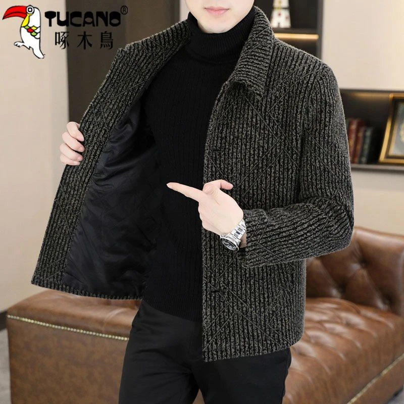 啄木鸟高档2023毛呢大衣男士翻领夹克秋冬季新款短款尼子外套百搭