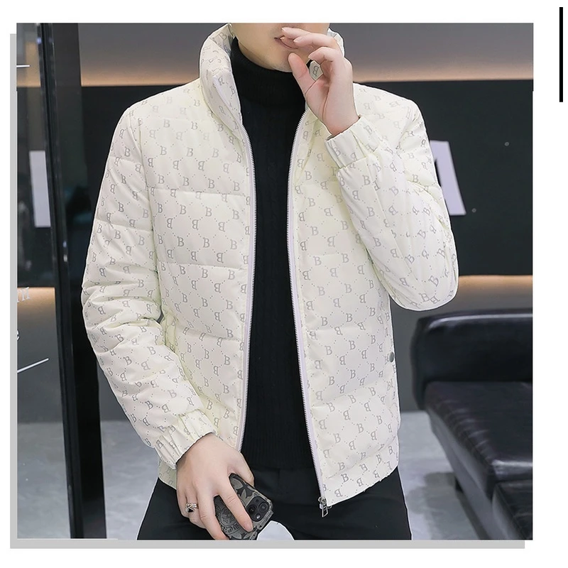 潮牌棉服冬季新款修身立领棉衣韩版时尚B字母数码印花保暖男装潮