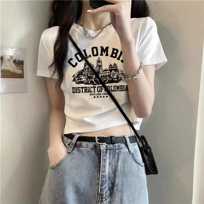白色修身韩版小心机短袖T恤女2025年夏季新款网红洋气炸街女装