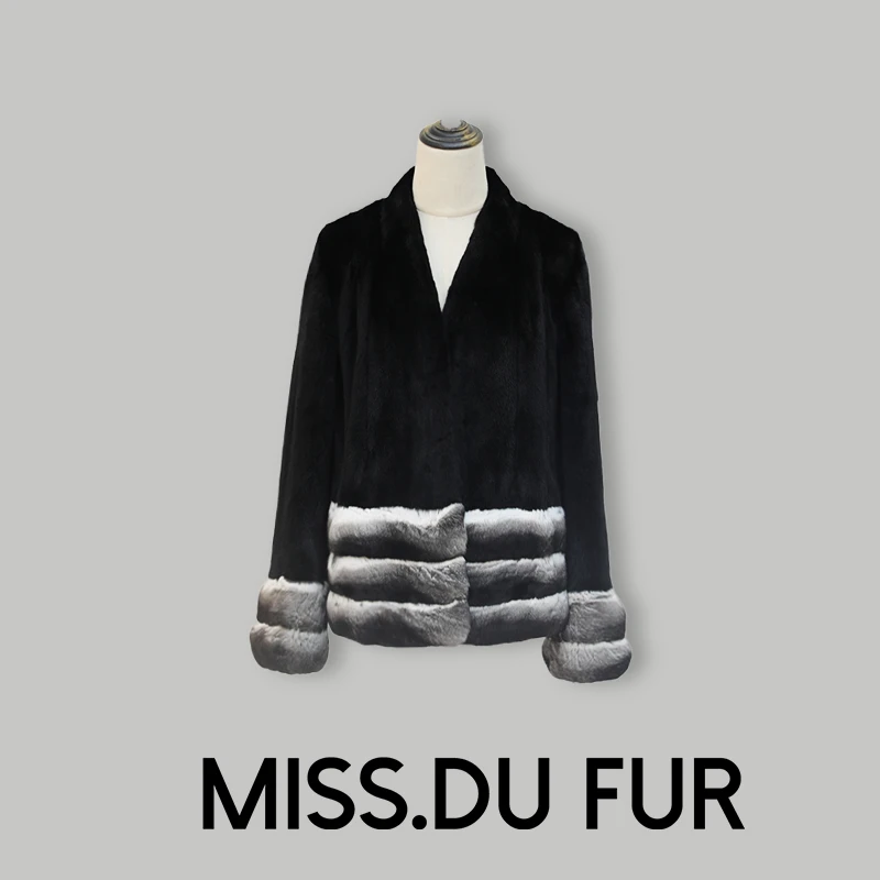 Miss.Du Fur秋冬新款拼色时尚女士短款外套外衣毛毛外套MAD026