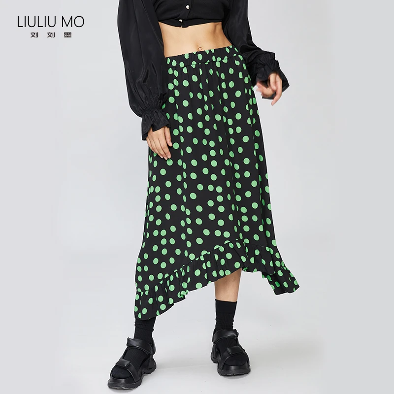 刘刘墨不规则半身裙御姐轻熟风设计感小众中长款波点a字半裙子