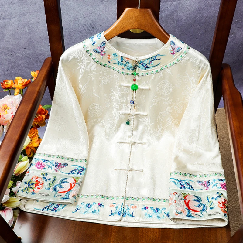 新中式外套2024年早春新款重工刺绣复古盘扣宽松中国风唐装上衣