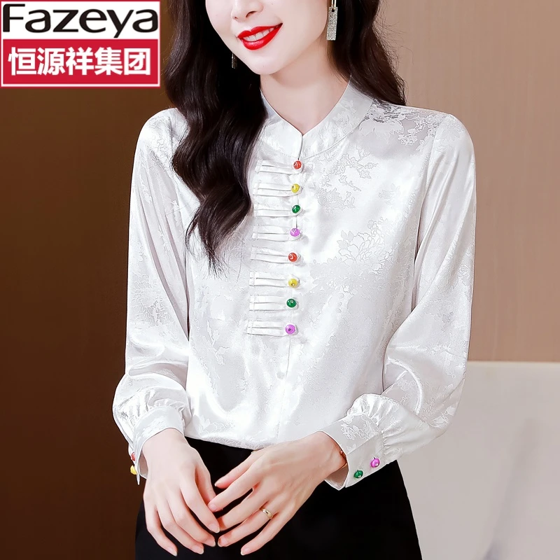 恒源祥集团彩羊新款国风春秋新中式衬衫女气质时尚修身长袖衬衣薄