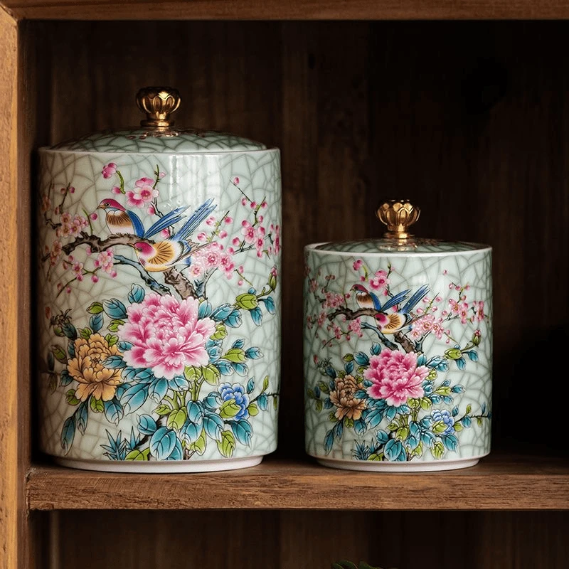 珐琅彩茶叶罐便携功夫茶具配件密封罐茶叶储存糖果防潮陶瓷罐B526