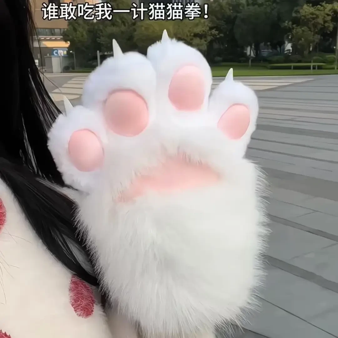 喵喵彩色兽装爪子furry可爱叽叽叫猫娘网红手套爪毛绒jk手套A913
