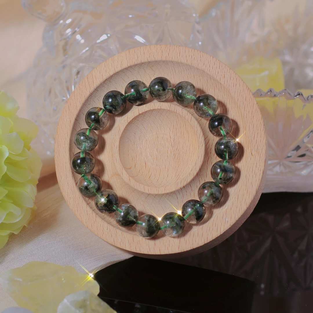 （H）天然巴西绿幽灵聚宝盆手链 半盘单圈百搭男女同款手串 配证书